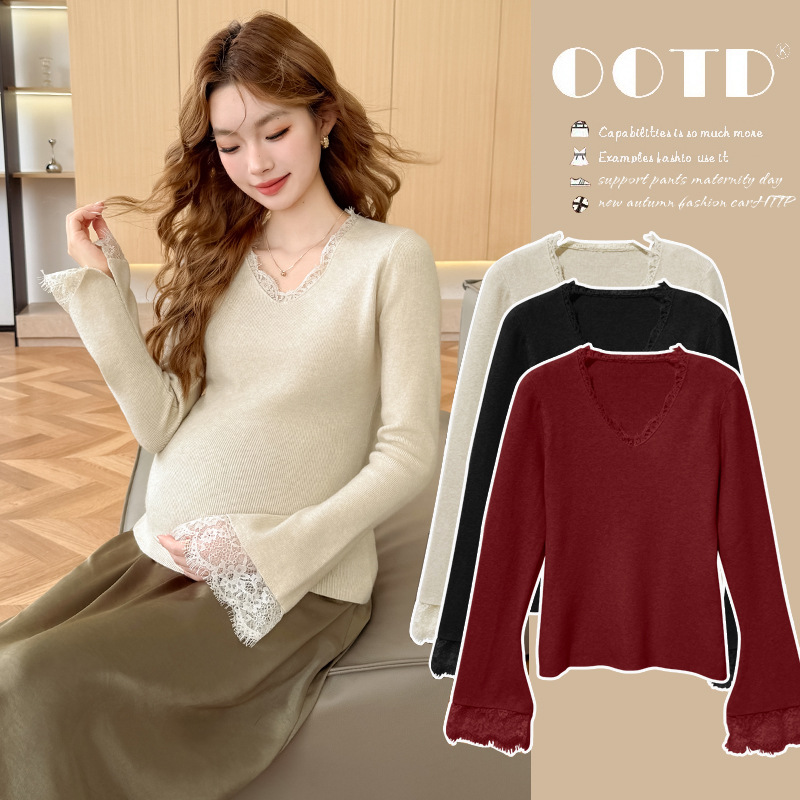Real Shot of the New Autumn and Winter Design Thickeneded Knitted Maternity Bottoming Shirt with Long Sleeves for Inner Wear