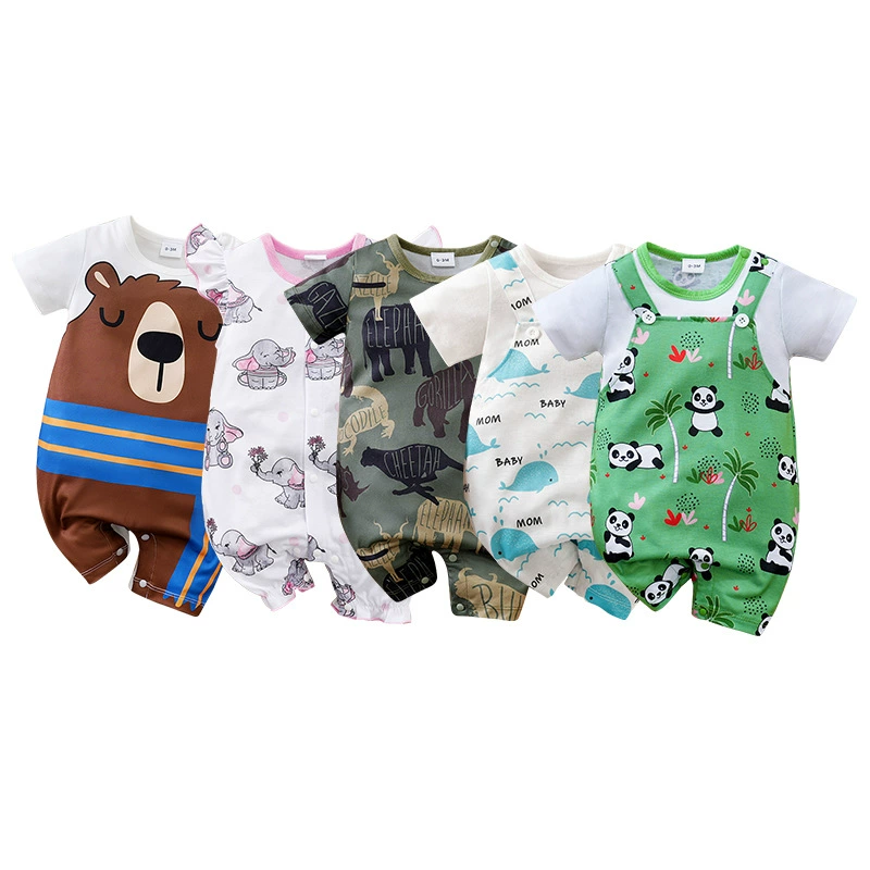 2025 summer new baby and toddler jumpsuit A-class printed short-sleeved climbing suit cute outing suit cross-border independent station