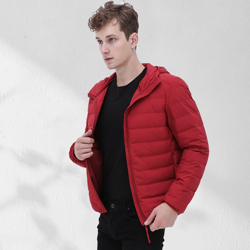 Transfronterizo sin costuras prensado chaqueta de plumón ligera hombre corto nuevo estilo de invierno moda guapo chaqueta con capuchón casual
