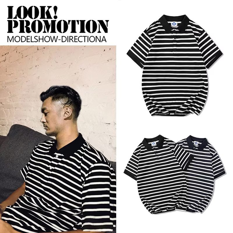 Camisa POLO de lujo ligero para hombres, marca de moda, camiseta a rayas de solapa delgada de estilo coreano, ropa de verano madura ligera, simple de media manga, hombre de manga corta