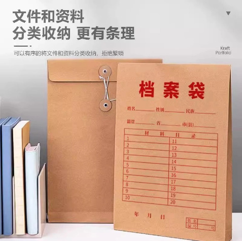 Archival Bag, Thickened Kraft Paper Document Bag, Large Capacity for Bidding Materials, Contracts, School Storage, Paper Bag, Office Supplies