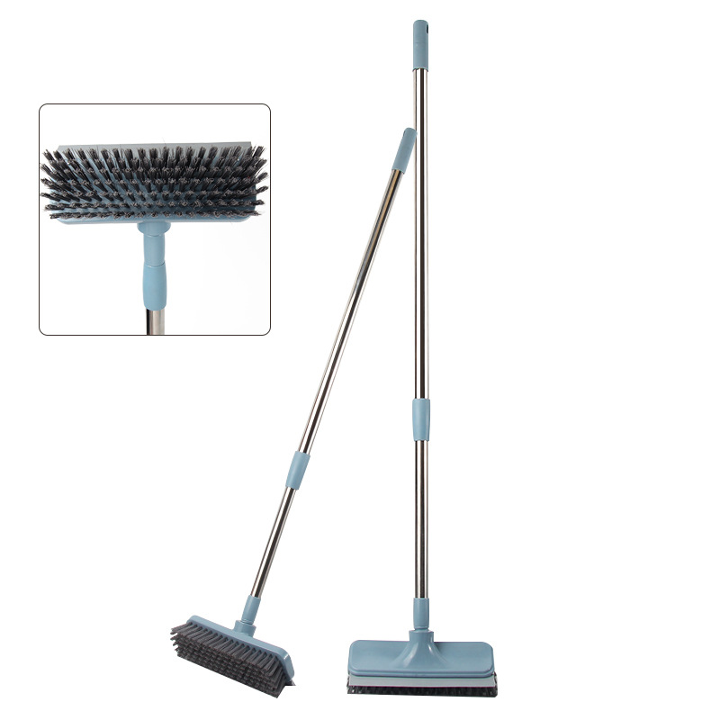 Escoba de piso de doble propósito con raspador escobilla telescópico barra de acero inoxidable cepillo de piso de baño cepillo de limpieza de patio al por mayor