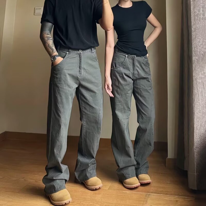 dark gray Vibe Pants Men's Spring and Autumn American Style Retro Jeans Slim-fit High Street Casual Straight Tooling Pants