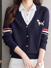 秋冬衬衫领假两件毛衣女2024新款高级感宽松针织衫内搭打底衫上衣