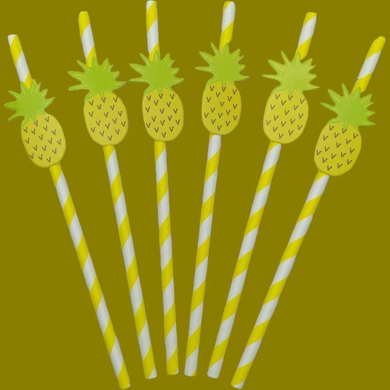 Papel de fiesta desechable degradable fresas sandía sopa dulce pastel cóctel paja decoración