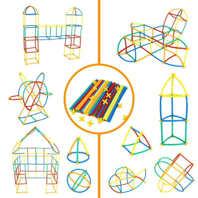 Cross-Border Popular Versatile Straw Building Blocks Children's Educational Building Colorful Strip Hose Material Assembly Toys Toddler Crafts
