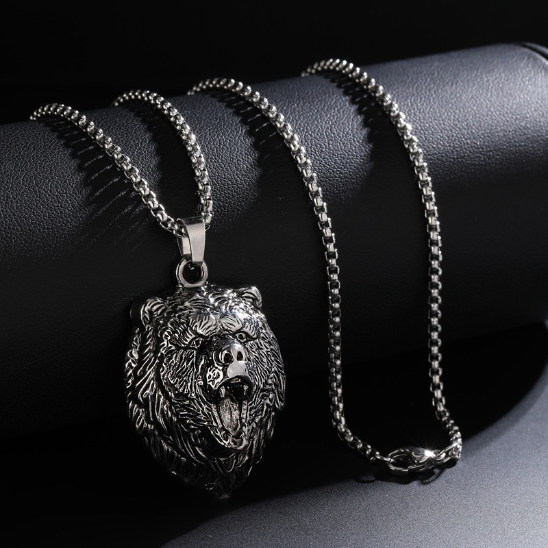 Unique Bold Wolf Head Alloy Pendant Necklace European and American Punk Hip-Hop Exaggerated Tiger Head Stainless Steel Long Necklace
