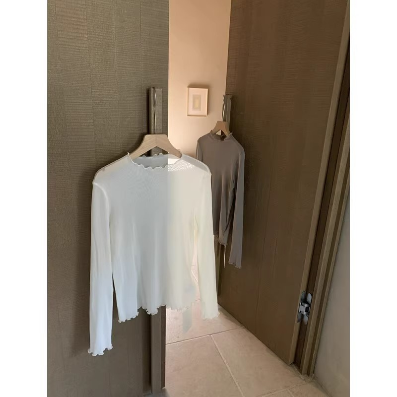 Korean Minimalist 2025 Spring and Summer New Style Ruffled Mesh Slimming Layering Base Shirt Outerwear Sun Protection Top