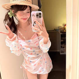 2026新款泳衣女比基尼甜美长袖高级性感防晒泡温泉度假海边三件套
