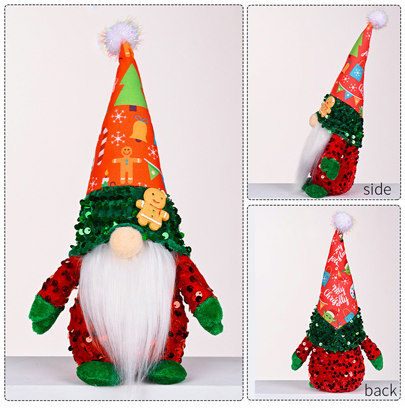 Christmas New Decorations Gingerbread Man Print Hat Sequins Rudolph Doll Christmas Faceless Doll Window Ornaments_voghion.com