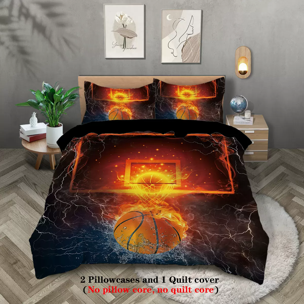 工厂直销磨毛床上用品三件套漫画篮球被罩枕套数码印花家纺定制