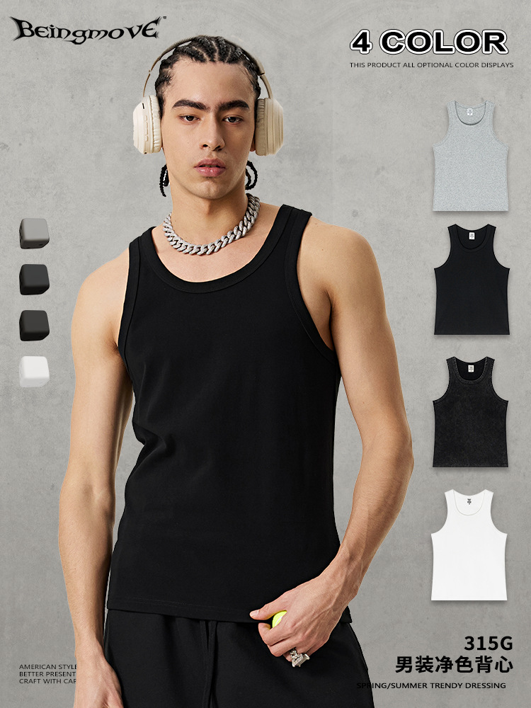 2025夏の韓国の大きいサイズの袖なしのtシャツのメンズの純色のインナーベストのハードルのスポーツのレジャーの汗のシャツの男性の潮