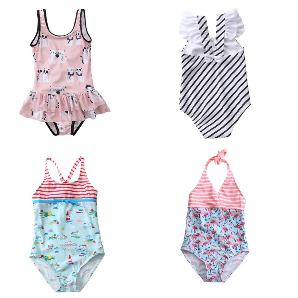 children Swimsuit Conjoined Europe and America unicorn printing Infants Swimwear children baby girl Swimming suit