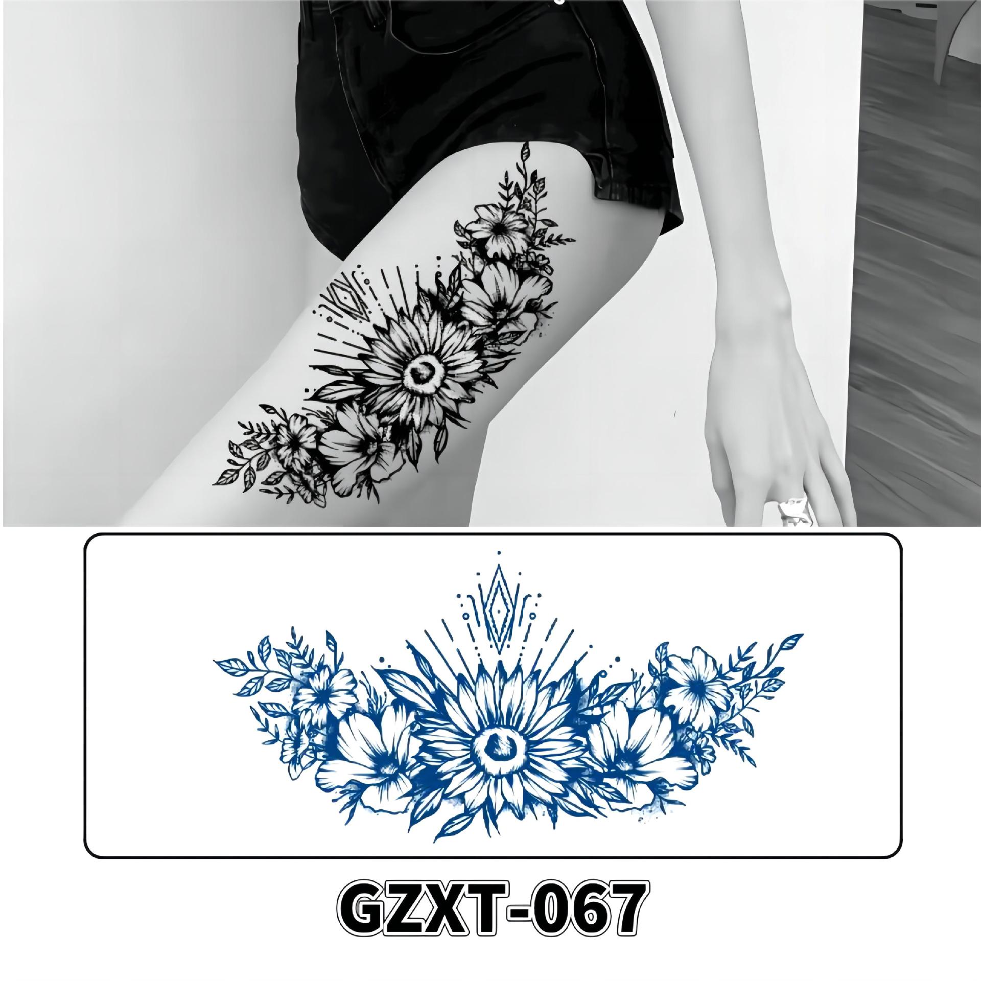 Pegatinas de tatuaje de jugo de pecho de flores pegatinas de tatuaje de hierbas de brazo grande de flores sudor impermeable media hoja alas de flores pegatinas de tatuaje al por mayor