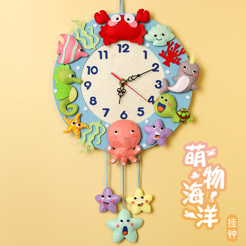 Reloj de pared animal de dibujos animados de bricolaje Reloj de pared de bosque divertido matar el tiempo regalo adornos hechos a mano paquete de material no tejido