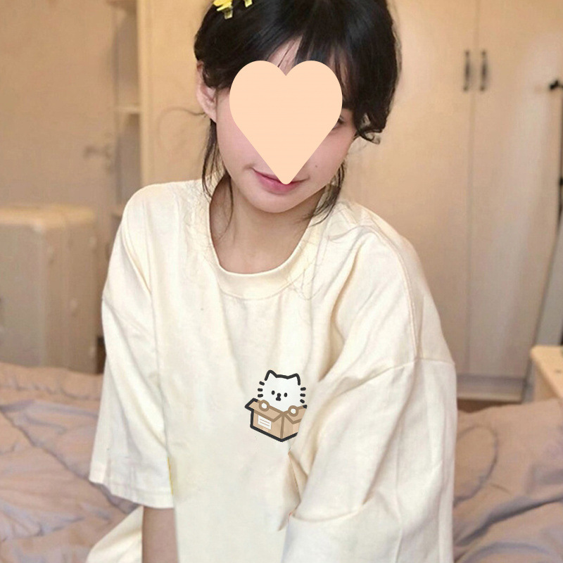 日本の甘い風の子猫の綿の夏の半袖は女子学生の新型のゆったりしていてかわいいです。|undefined