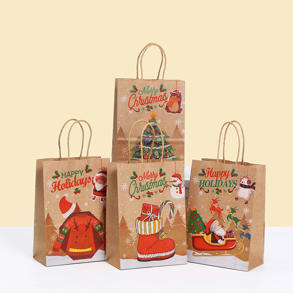 圣诞节礼品纸袋平安夜糖果礼物手提袋批发苹果包装牛皮纸袋子