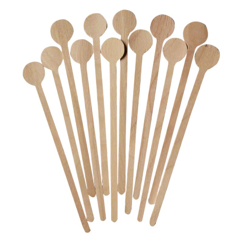 Wooden Round and Square Disposable Coffee Stir Sticks, Birch Wood Cocktail Stir Sticks, Beverage Stirring Wooden Sticks, 100 Pieces in Bulk