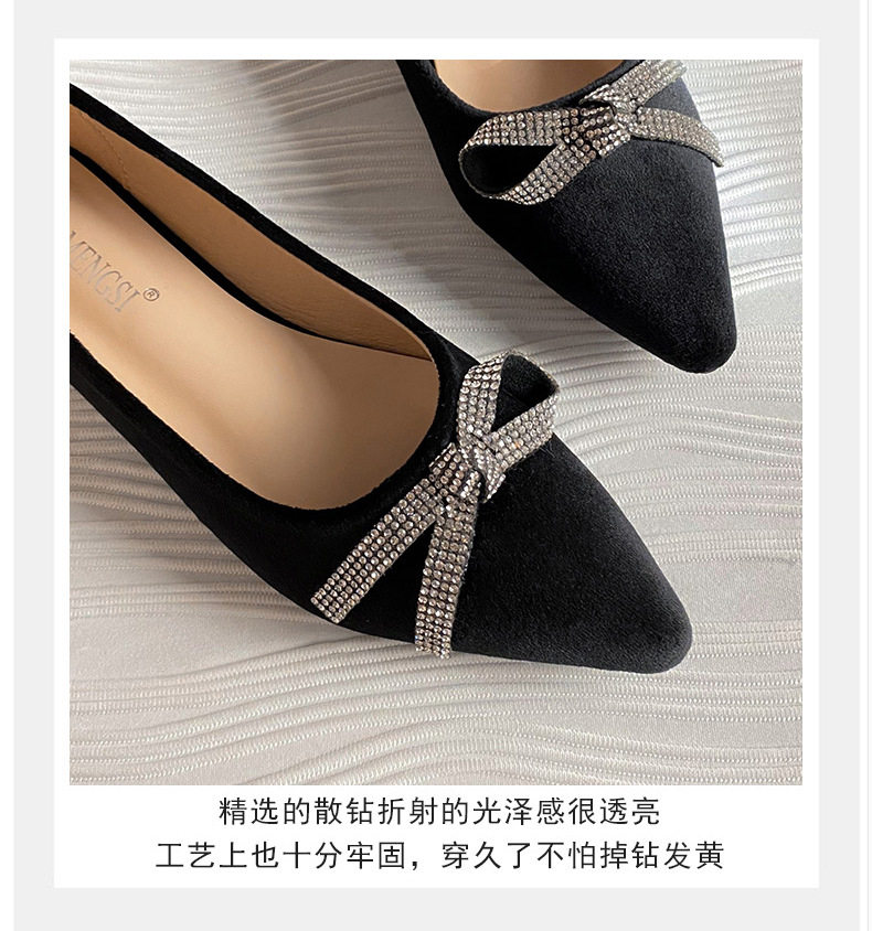 Giày búp bê nữ mũi nhọn đế bệt thêu nơ đính đá — Màu đen (đế bằng) chi tiết 12