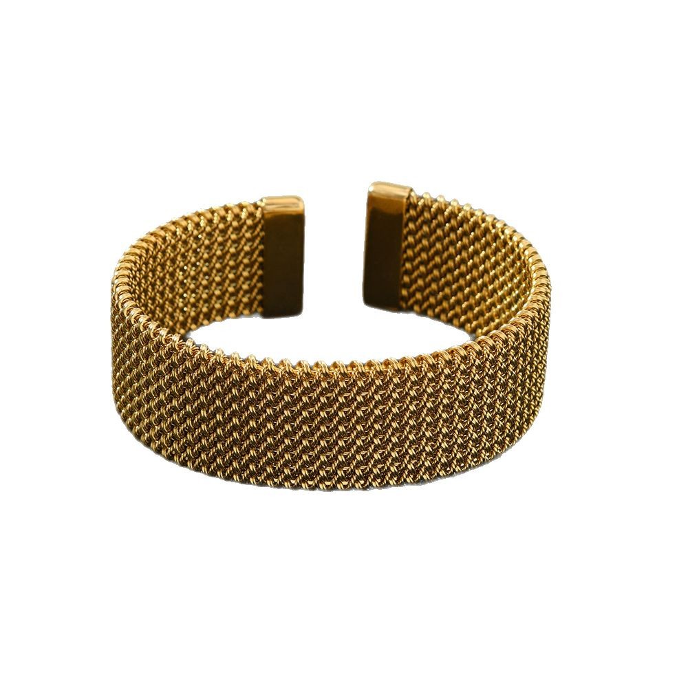 Europa y América venta caliente pulsera de malla de acero lujoso ligero temperamento C abertura pulsera mujer oro 18k joyas de acero inoxidable