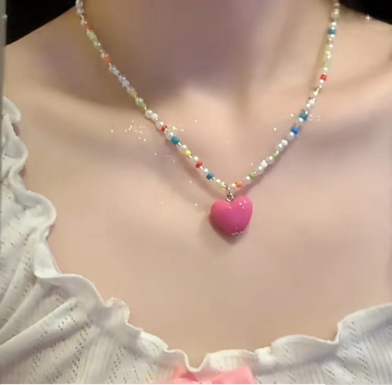 Sweet Heart Shape Flower Bow Knot Arylic Imitation Pearl Women's Rings Bracelets Necklace display picture 2