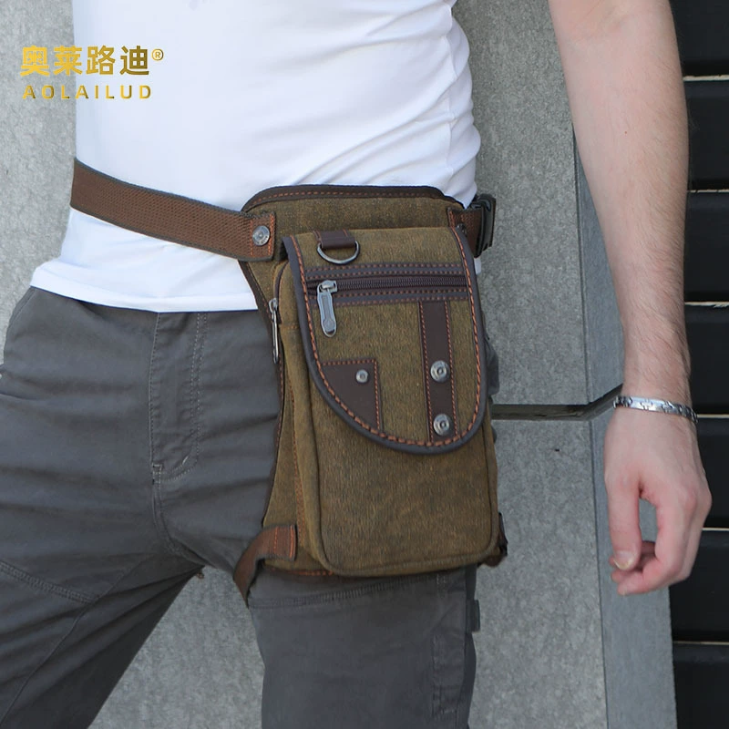 Retro canvas waist and leg hip bag, wear‑resistant water‑repellent, 10 inches, European style