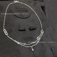 新款Н家猪鼻子OT扣项链女白金满钻双层圆环V金高版轻奢厂家批发