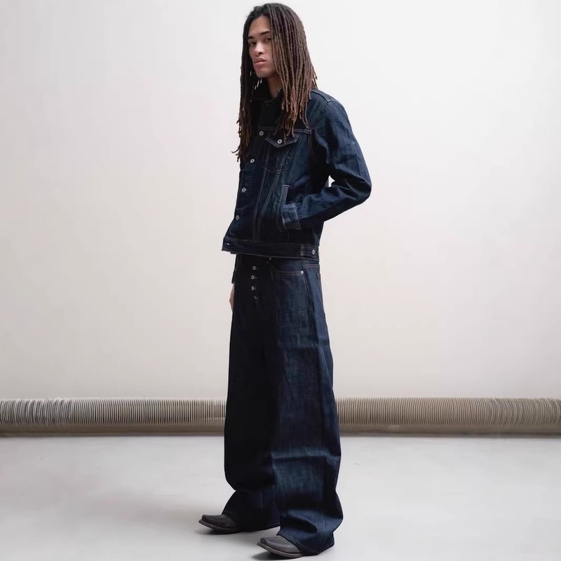 2026 New Model No Faith Curved Hem Raw Denim 3D Selvedge Loose Jeans Baggy Style Trendy 2026 New Model No Faith Curved Hem Raw Denim 3D Selvedge Loose Jeans Baggy Style Trendy