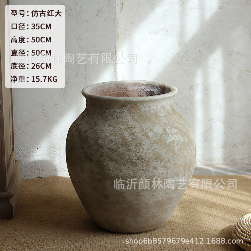 Antigüedad de cemento blanco vasijas de cerámica balcón decoración del hogar suelo verde vasijas de plantación del centro comercial diseño de decoración del hotel paisajismo