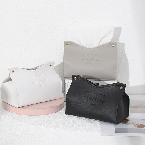 Ins style leather tissue box high-end car tissue box Nordic light luxury tissue storage box living room napkin box