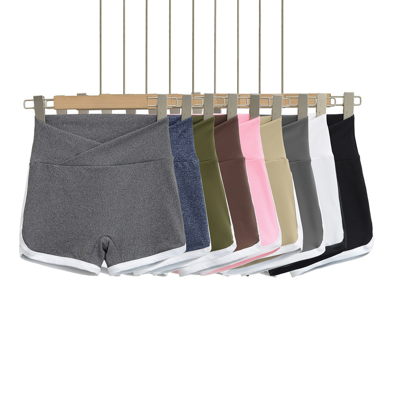 2025 summer new contrast cross waist hem hip pleated pocket sports yoga shorts wholesale women's fashion 2025 summer new contrast cross waist hem hip pleated pocket sports yoga shorts wholesale women's fashion