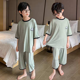 2026冰丝家居服男童中大童夏季新款休闲舒适睡衣两件套空调服潮