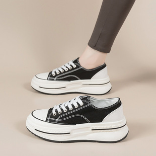 Niche Thick-Soled Canvas Shoes for Women 2023 New Spring, Autumn and Summer Sneakers Internet Celebrity Versatile Casual White Shoes