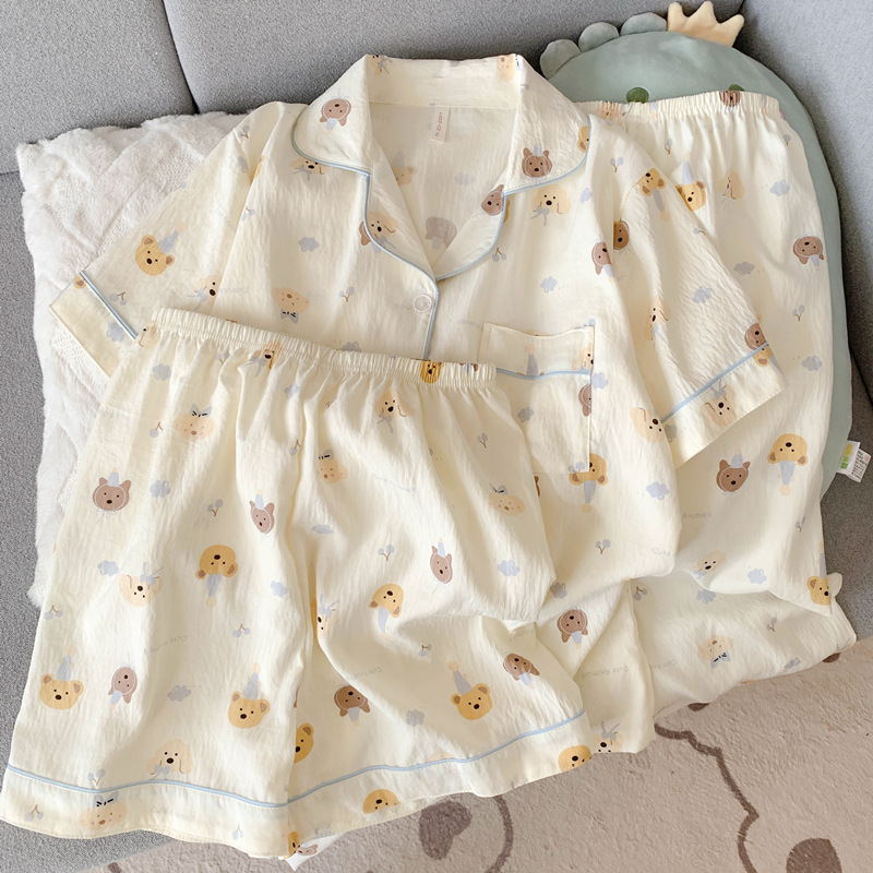 Japonés helloKitty nube de algodón puro pijamas de pareja verano de manga corta para mujer servicio a domicilio de tres piezas para hombre