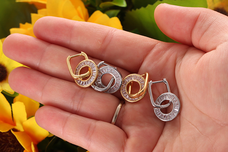 Daily Occasion Copper Material Fashion Circle Copper Drop Earrings Inlay Zircon Copper Earrings