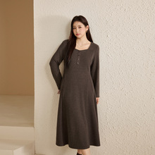 【复古法式方领连衣裙】纤莉秀大码女装简约打底裙胖mm2025冬新款