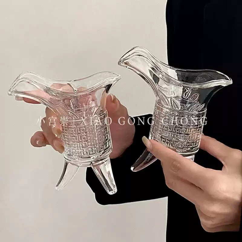 Ins Creative Quirky Qin Shihuang Milk Tea Cup Glass Cup Emperor Cup Ancient Three-Legged Cup Antique Jue Cup Wine Cup