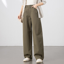 新款设计感纯棉弯刀裤直筒裤女高腰舒适宽松显瘦休闲长裤女裤