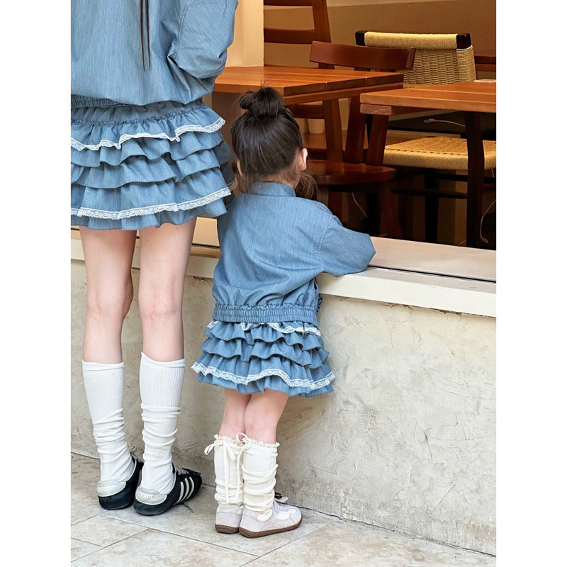 女童牛仔套装2025春款童装波浪花边长袖上衣外套牛仔蛋糕裙两件套|undefined
