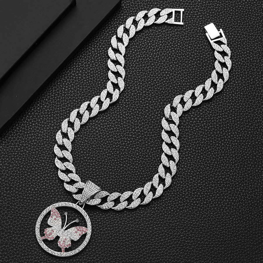 Instagram Street Hip Hop Style Personalized Colored Butterfly Pendant with 15mm Watch Buckle Cuban Necklace Jewelry_voghion.com