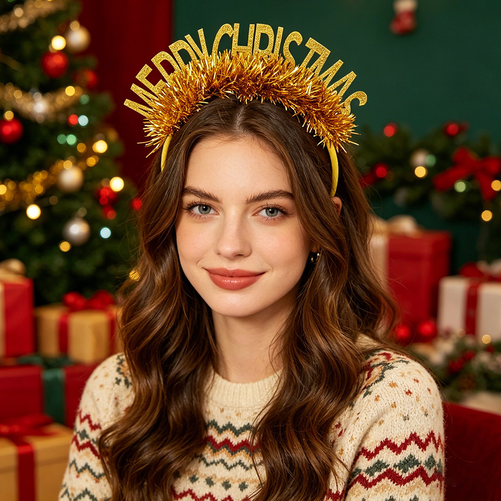 Navidad brillante polvo de letras inglesas adornamiento para el cabello decoración de fiesta de Navidad MERRYCHRISTMAS bandas de cabeza de colores