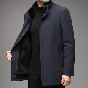 Mid-long mink fur collar leather grass coat men's rabbit fur interior overcome middle-aged jacket jacket men's wear
