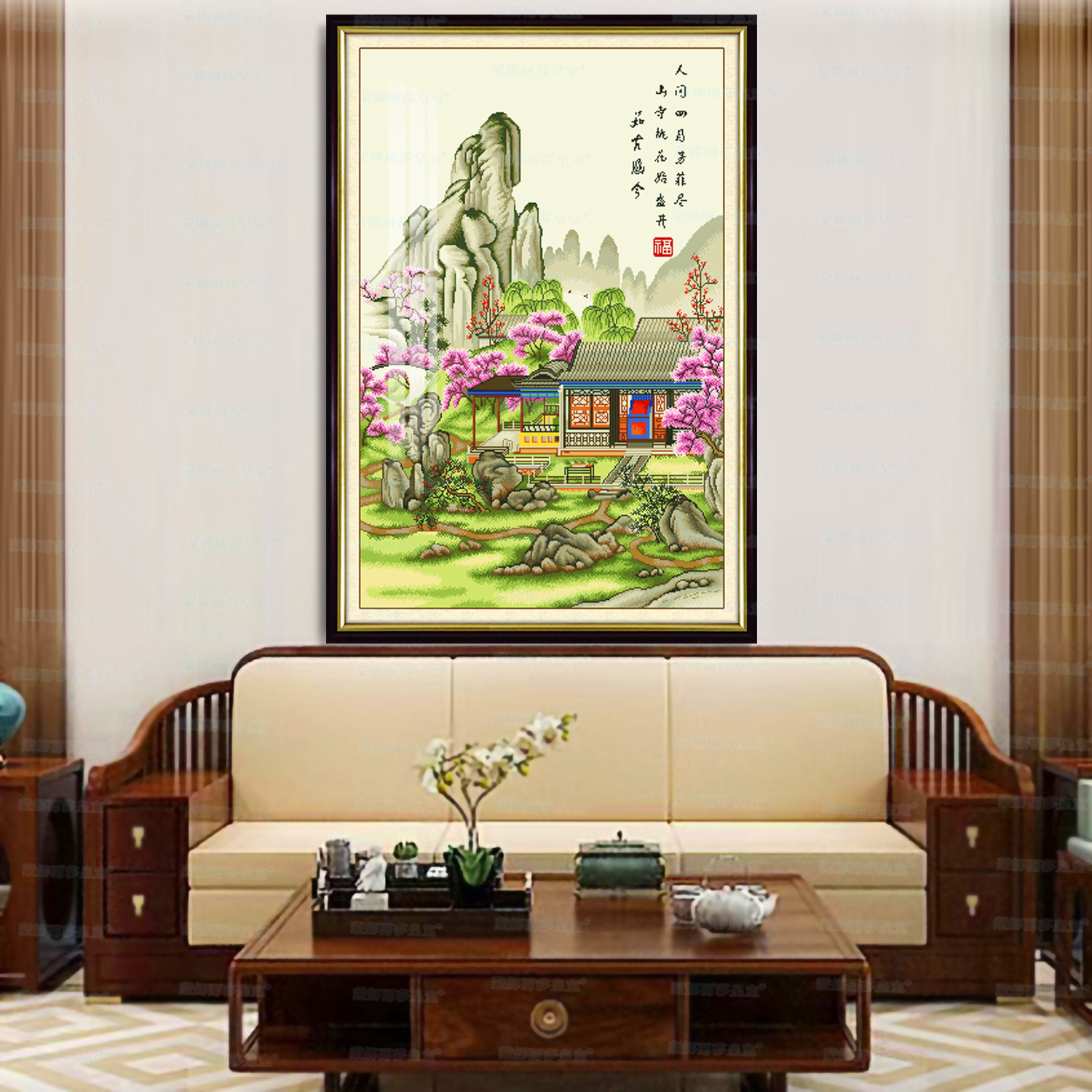 Punto de Cruz Real de la Mona Lisa: Pintura Vertical de Paisaje de Ru Guhan, Bordado a Mano con Hilo para Sala de Estar y Estudio image 3
