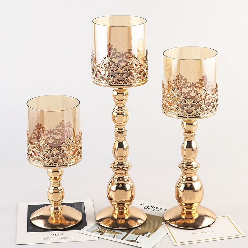 Amazon -plated iron -plated candlestick glass candlestick decoration retro wedding props Amazon creative candlestick