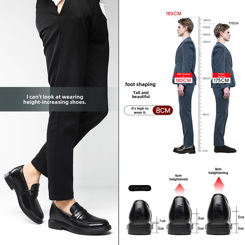 Men's slip-on business casual leather shoes Leather breathable invisible booster shoes for men_voghion.com