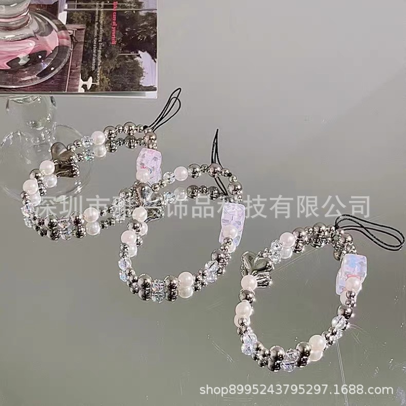 ins新款方块卡通小熊手机链diy手机壳挂链挂绳方形格子电镀手机链