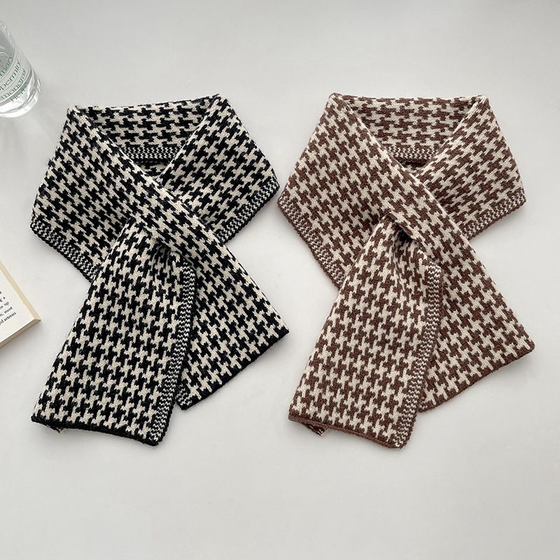 Houndstooth perezoso bufanda cruzada para las mujeres de otoño e invierno de moda todo-pareja protección del cuello engrosada caliente suave glutinoso bufanda de punto