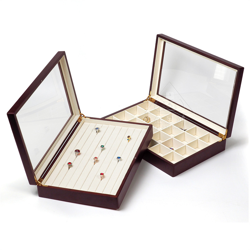 新款创意高档实木亚克力直角看货盘戒指吊坠手镯手链收纳展示盘箱