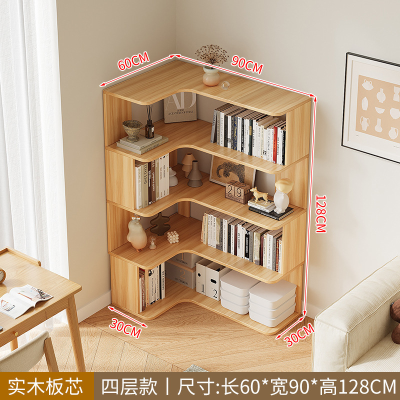 壁掛け多層収納キャビネット本棚床置き学生ホームコーナーキャビネットリビングルーム無垢材コーナー本棚収納ラック|undefined