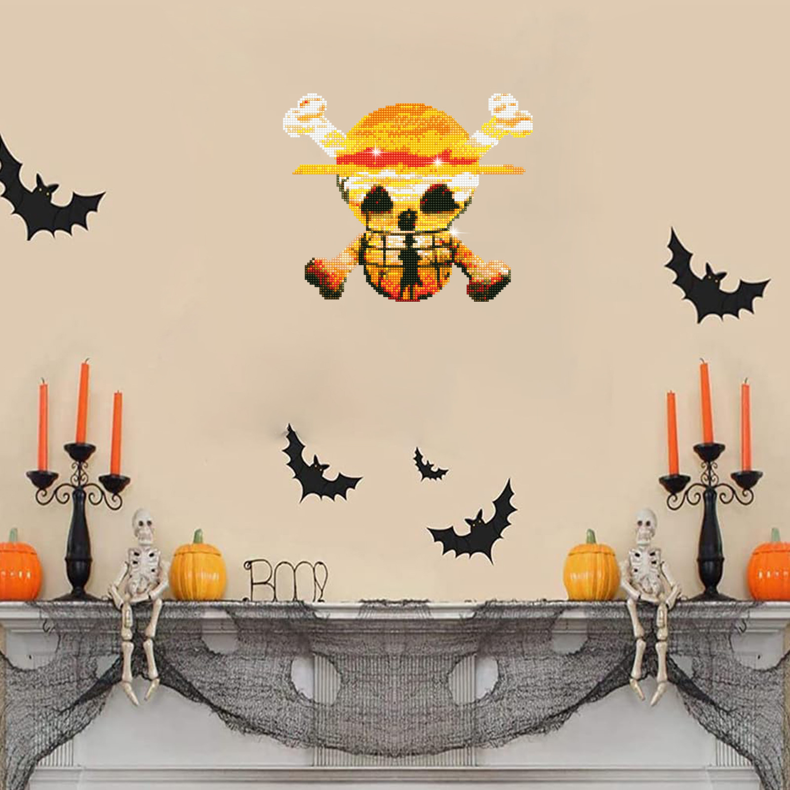 Animación Sombrero de paja One Piece Diamond Painting Pegatinas al azar Pintura de mampostería de bricolaje Pegatinas de pared Dibujos animados hechos a mano Diamante redondo para niños Venta caliente